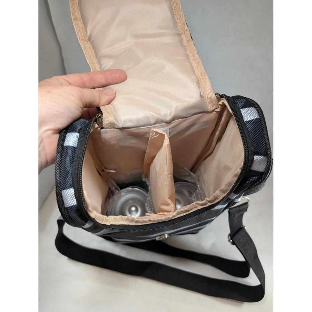 Savvy Outdoors Insulated‎ Wine Tote Bag 2 Bottle Carrier w/ Teal Tumbler Striped